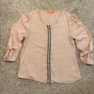 Pink with Pearls & Gold Detail 3/4 sleeve Lulumari Shirt